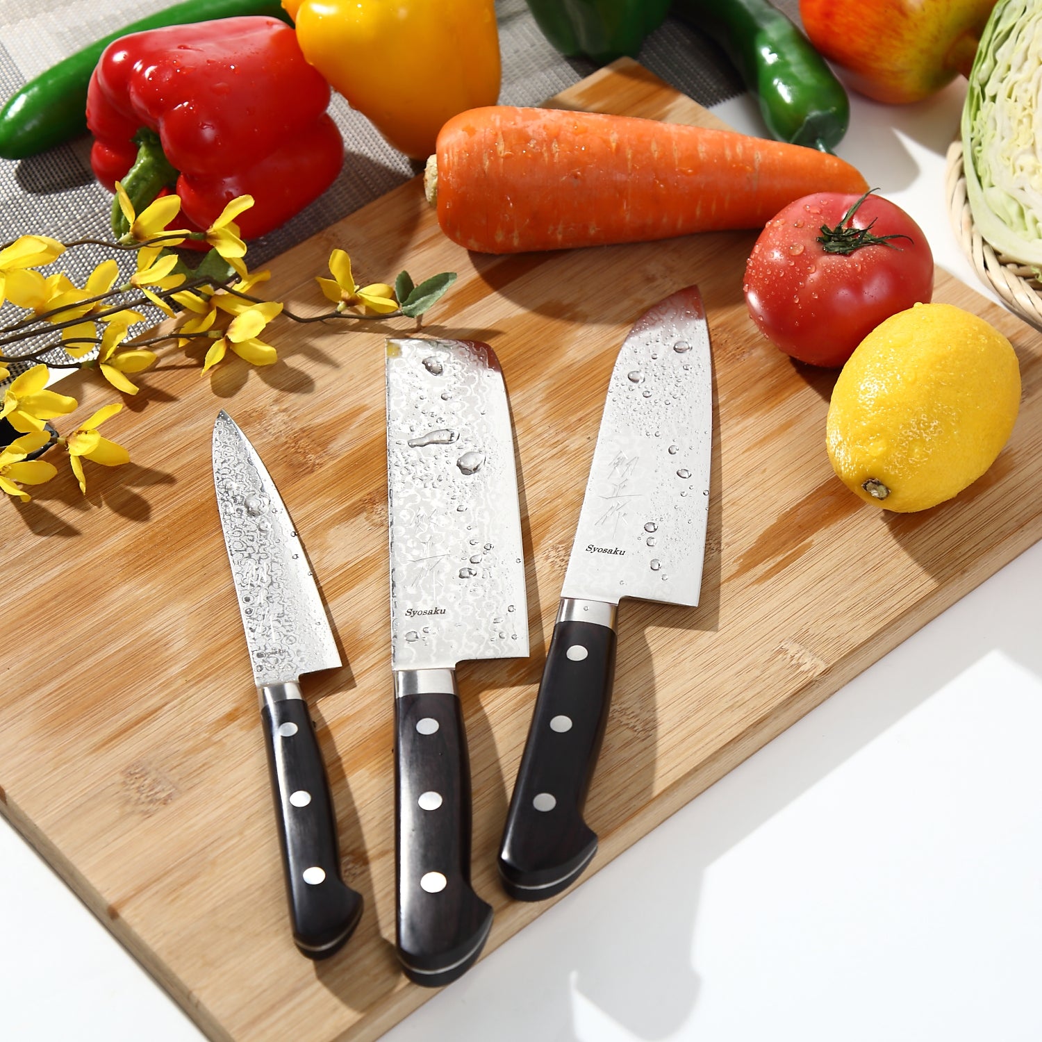 Syosaku Japanese Petty Knife Shaded Damascus VG-10 16 Layer Black Pakkawood Handle, 5.3-inch (135mm) - Syosaku-Japan