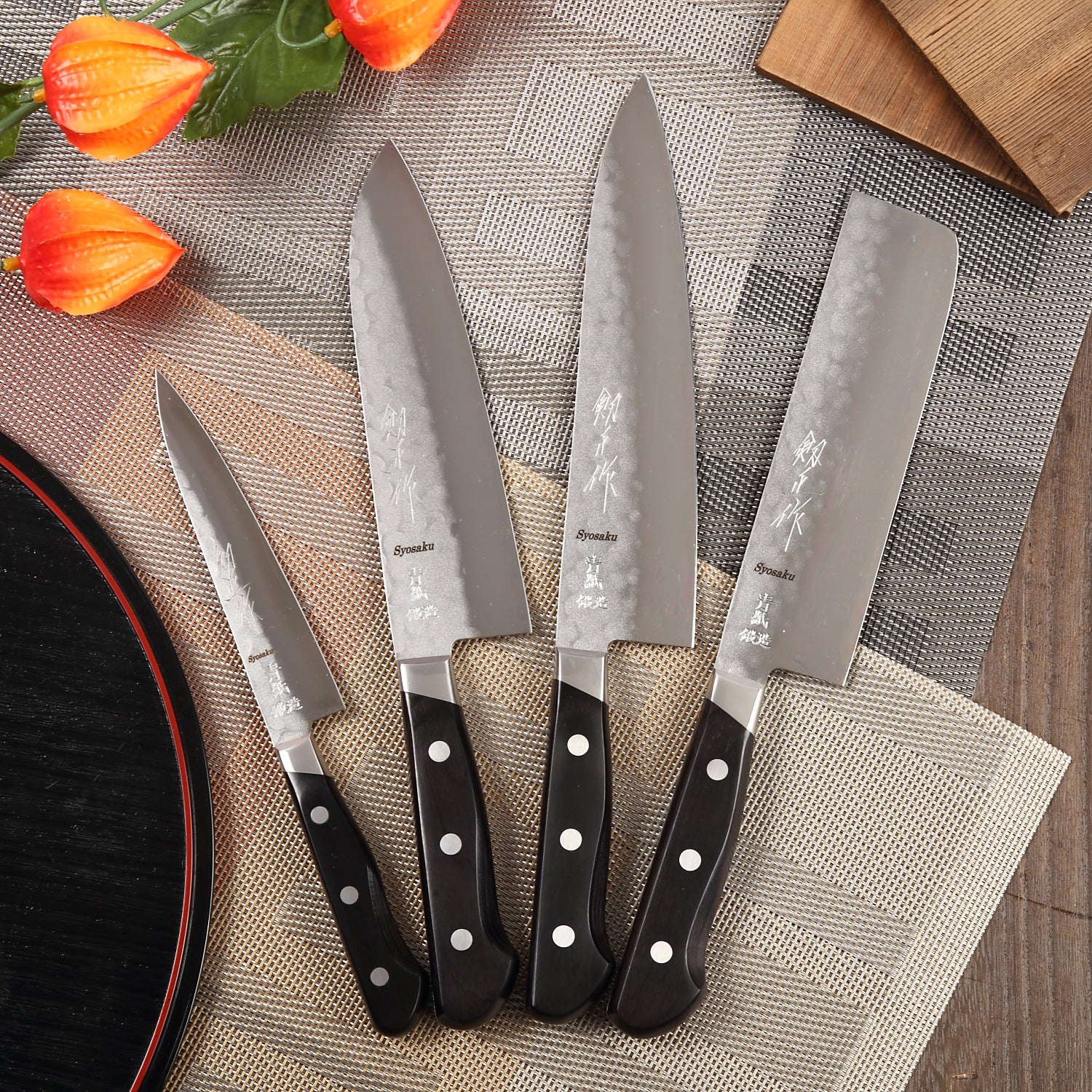Syosaku Japanese Vegetable Best Sharp Kitchen Chef Knife Aoko(Blue Steel)-No.2 Black Pakkawood Handle, Nakiri 6.5-inch (160mm)