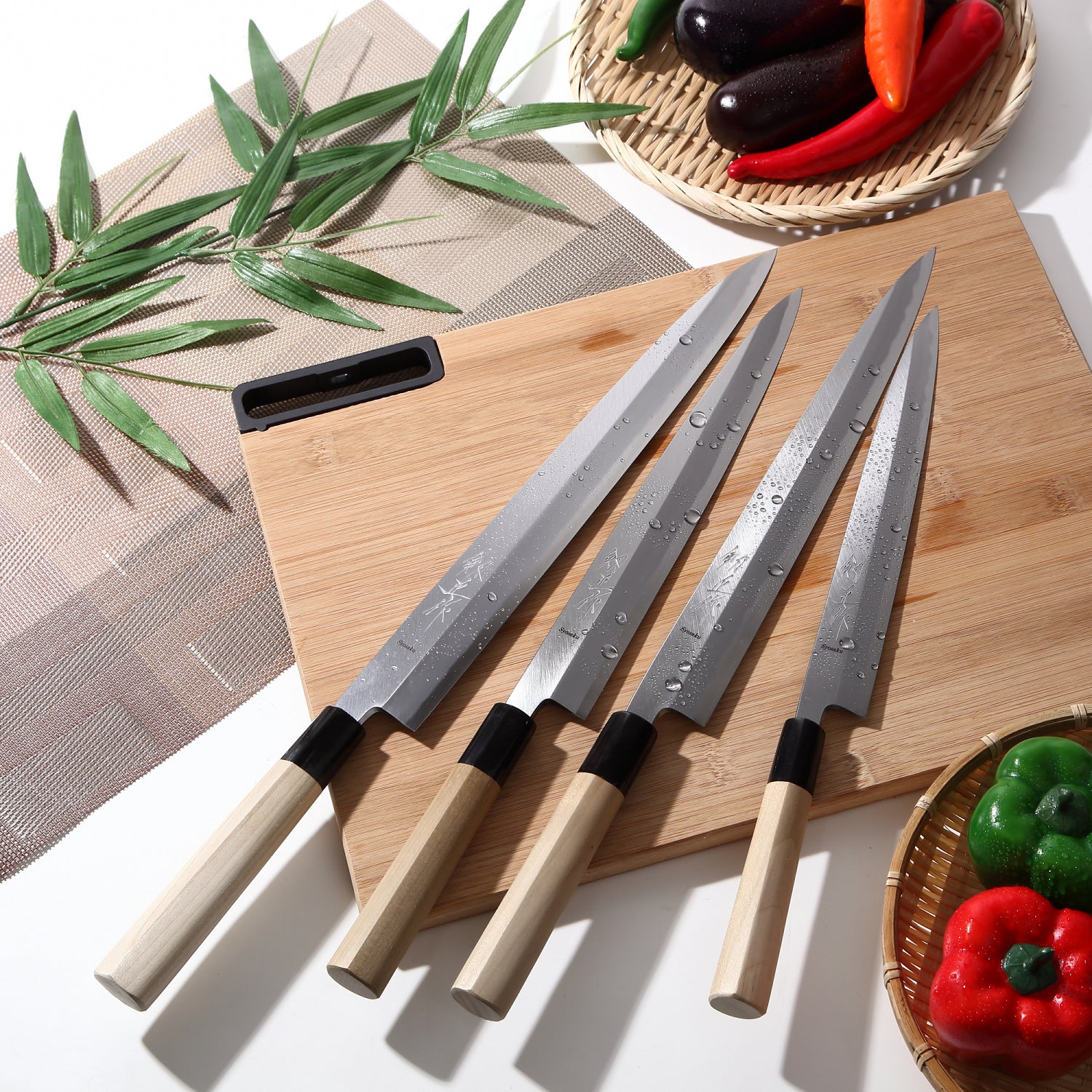 Syosaku Japanese Sushi Sashimi Chef Knife Shiroko (White Steel) No.2 D-Shape Magnolia Wood Handle, Yanagiba 13-inch (330mm) - Syosaku-Japan